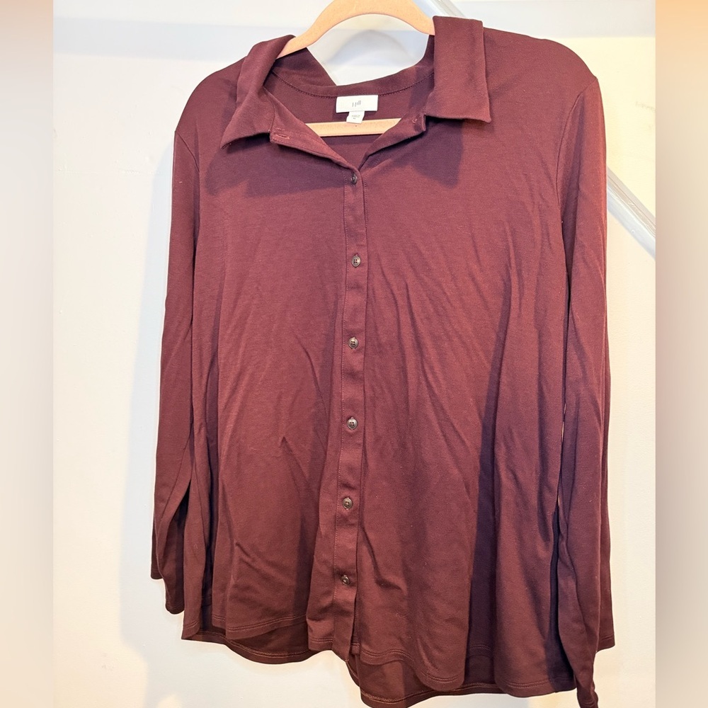 J. Jill Women's Burgundy Button-Up Top